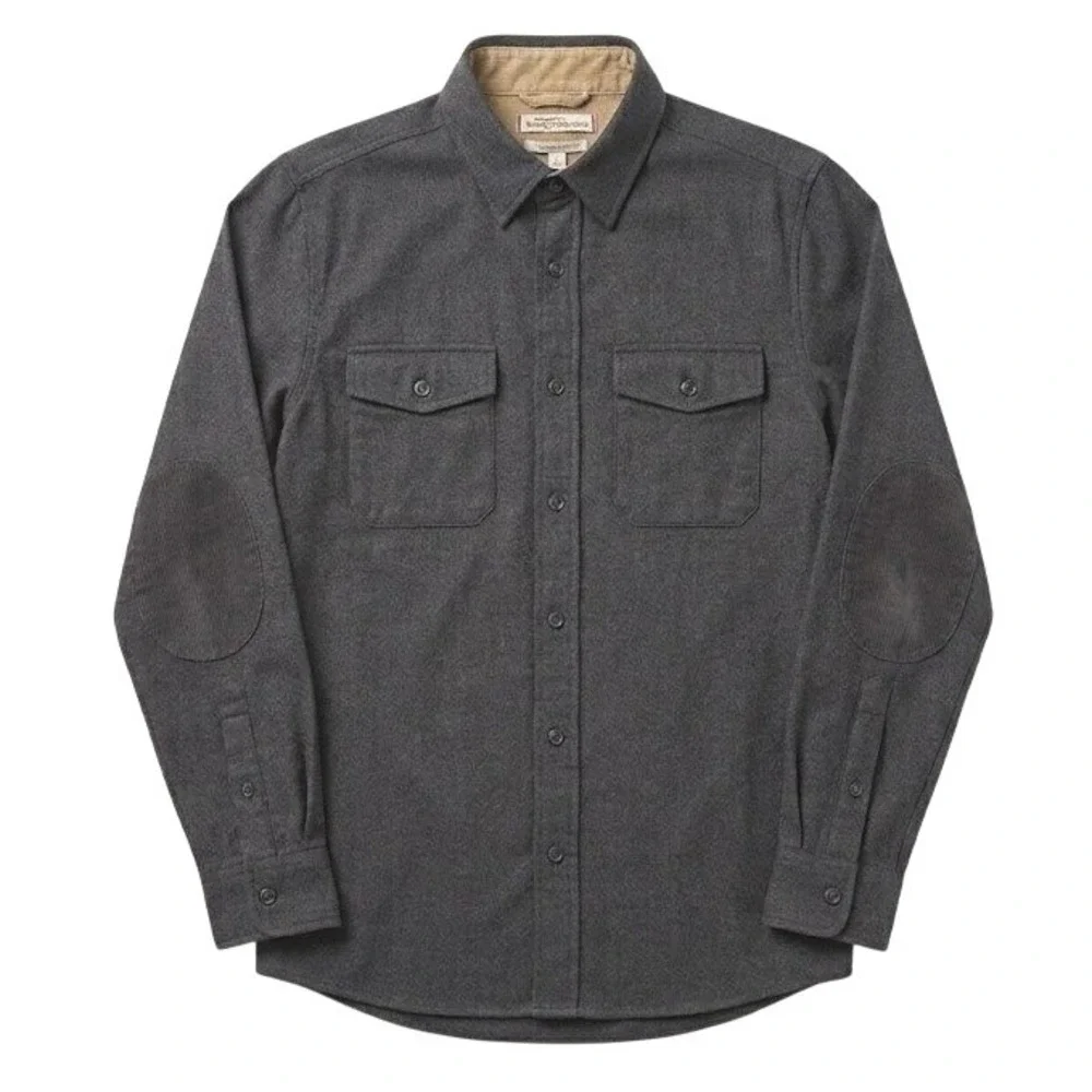 Banana Republic Heritage Slim Flannel‎ Shirt Mens L Gray Elbow Patch Button Up